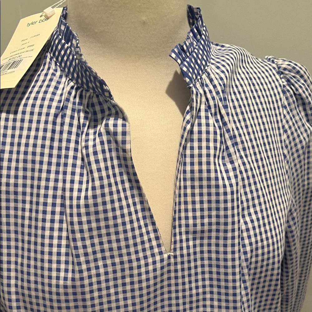 Tyler Boe Blue and White Reversible Gingham Shift Dress - Picture 2 of 4
